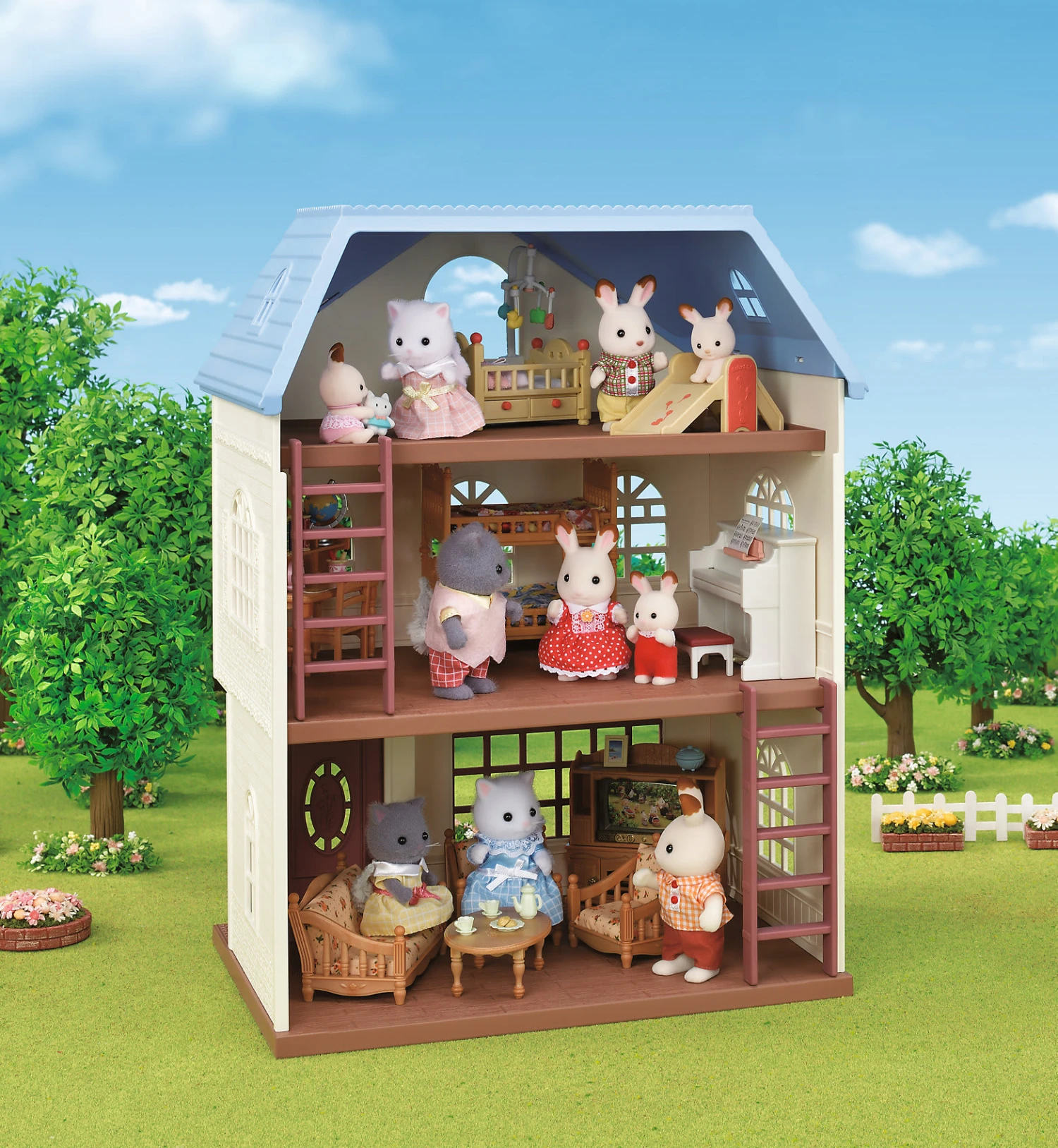 Epoch Sylvanian Families Himmelblaues Dreistöckiges Haus Geschenk Set, Limitiert – Bild 7