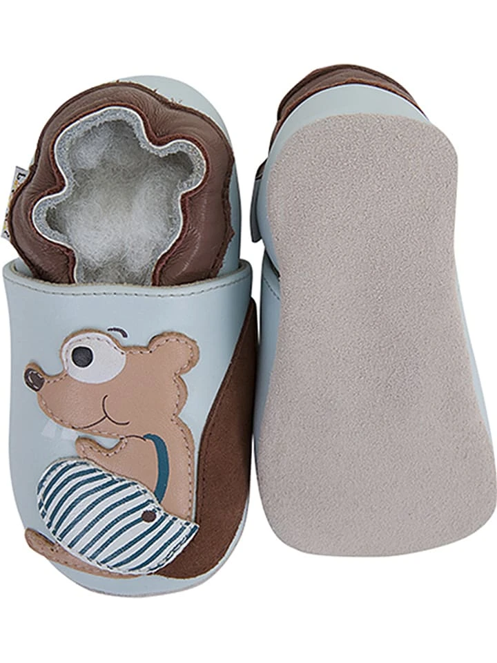 Leder-Krabbelschuhe "Eichhörnchen" In Hellblau – Bild 3
